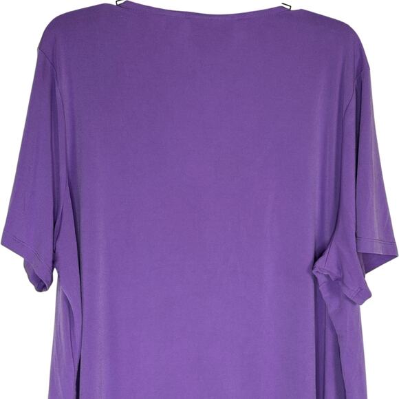 Sag Harbor Woman 3X Purple Stretch Top Ruched Neck Short Sleeve Blouse - Picture 8 of 12